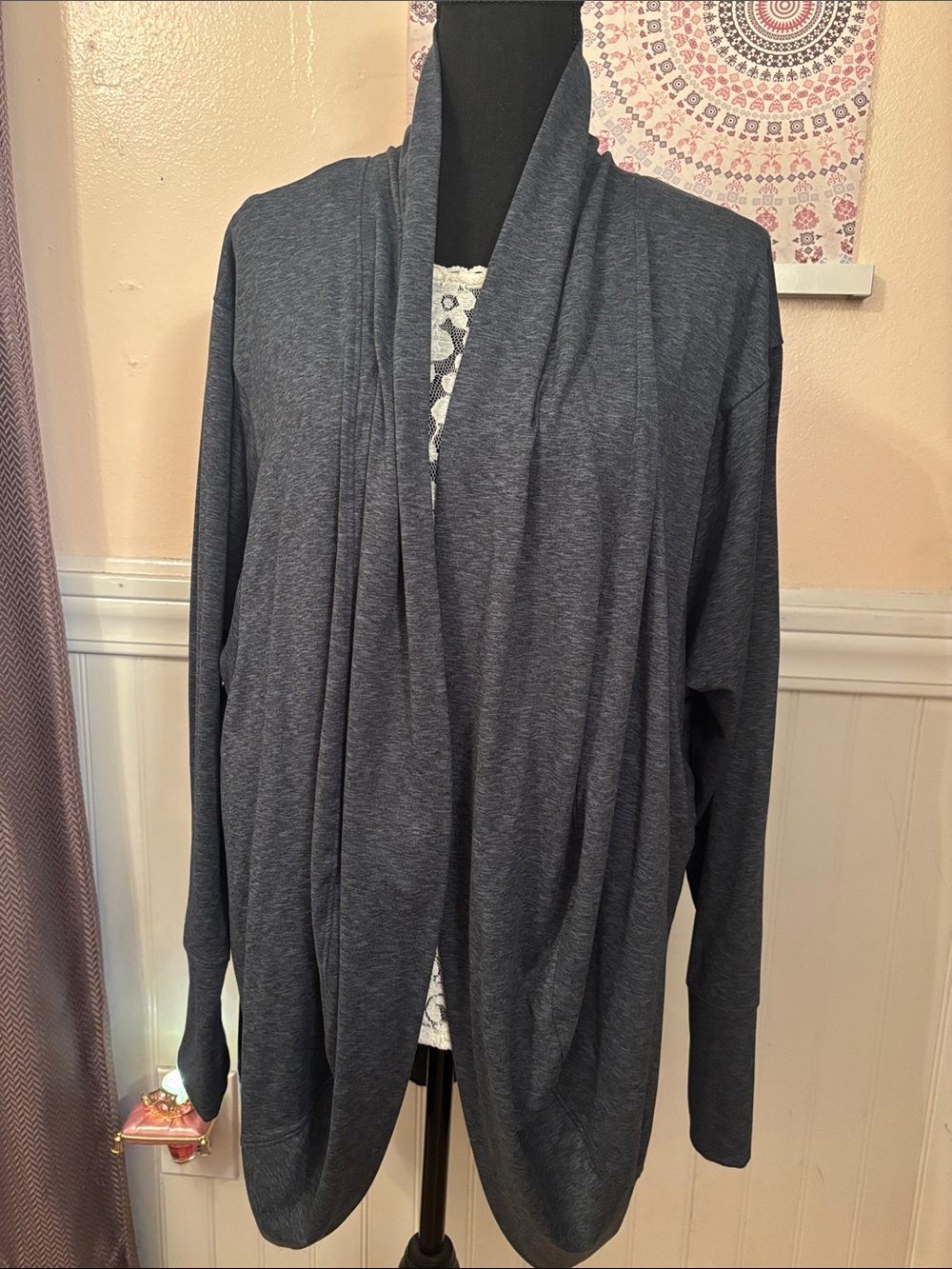 Maurices inMOTION Navy Charcoal Open-Front Draped Cardigan